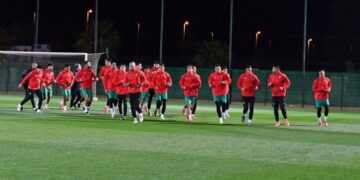 حصة تدريبية للأسود استعدادا لمواجهة تنزانيا